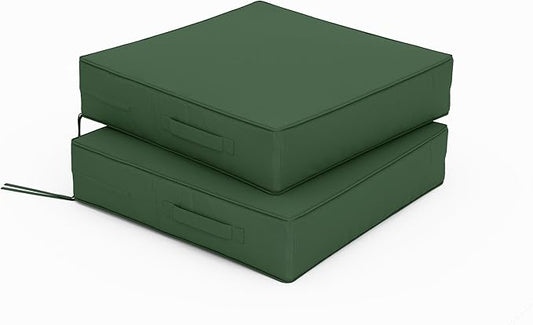 Patio Chair Cushions 19 X 19 X 4 Inch Waterproof Outdoor Seat Cushions for Patio Furniture, Outdoor Sofa Couch Pads with Ties & Handle, Set of 2, Green