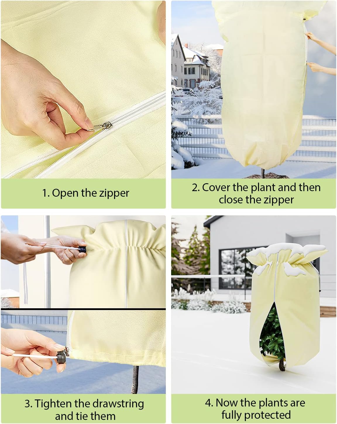 Plant Cover, 3 oz/yd² 47"x72" 3 Packs with Zipper Drawstring Thicken Large Frost Cloth Blankets Freeze Protection for Trees Reusable for Potted Winter