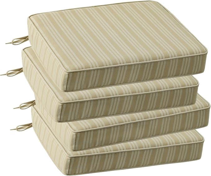 Outdoor Square Corner Seat Cushion, 18.5"x16"x3", Set of 4, Non Slip Seat Cushion Pads with Removable Cover for Patio Furniture, Garden Yard Lawn, Beige Brown Stripe