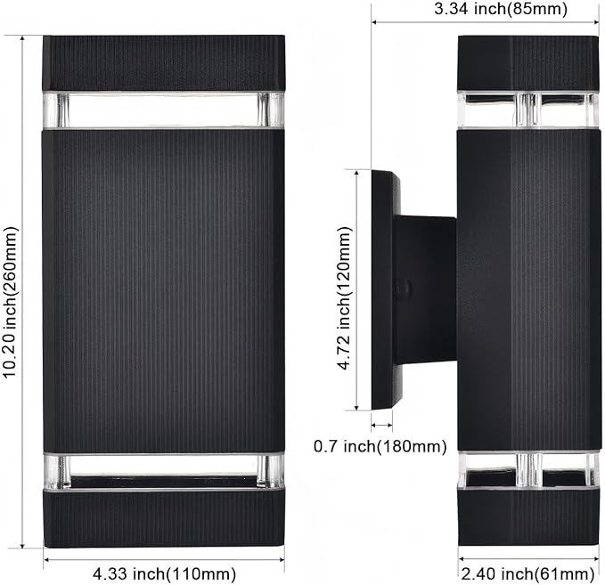 Motion Sensor Outdoor Wall Lights, Dusk to Dawn Exterior Light Fixtures with 3 Modes, Modern Up Down Wall Sconce, Waterproof Aluminum Porch Light for Garage, Patio, Front Door – Matte Black