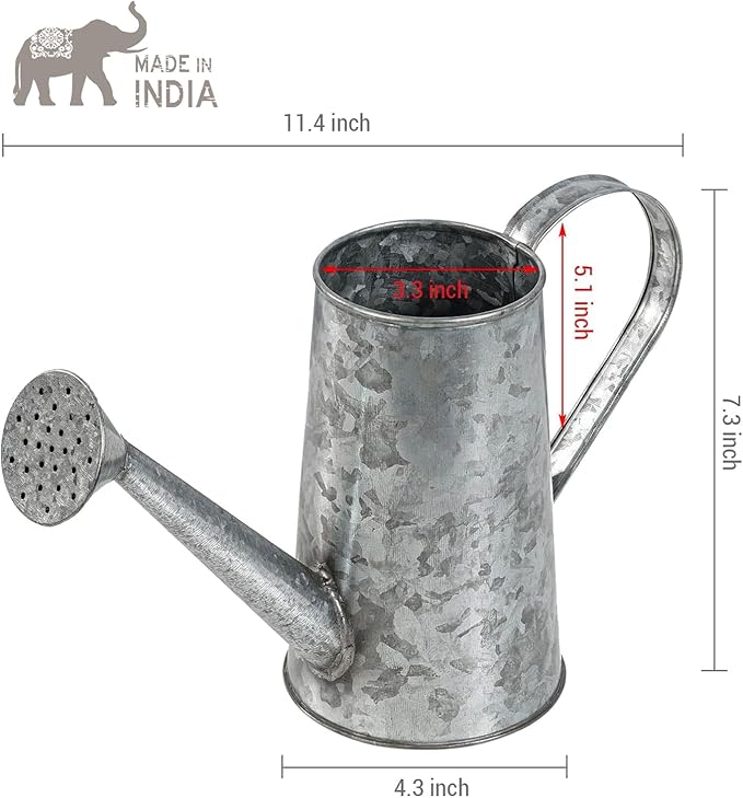 MyGift 7 Inch Small Rustic Galvanized Metal Decorative Vases in Vintage Style Watering Can Design for Dried Flowers and Artificial Plants, Set of 2 - Handcrafted in India