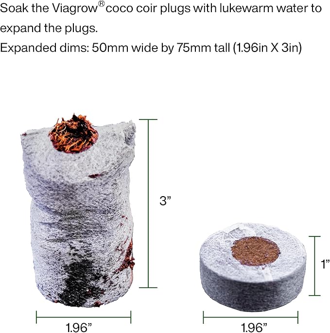 Viagrow Coco Coir Seed Starter Plugs, Sustainable Soil Pods, Expandable Coco Discs 50mm, 50-Pack