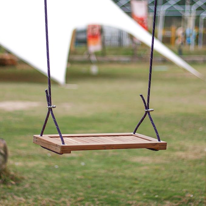 Teak Wooden Swing, Outdoor Wood Tree Swing Seat for Kids or Adults for Backyard Columpio, Height Adjustable (23.8x9inch)