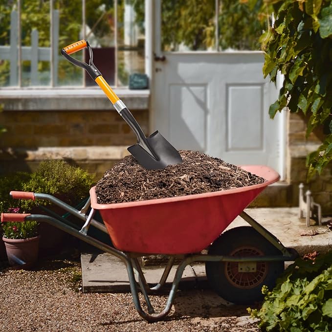 Shovel for Digging 28-inch Small Round Shovel with D-Handle Kids Metal Beach Shovel,Camp Shovel ,Garden Shovel,Gardening Tools Fiberglass Handle