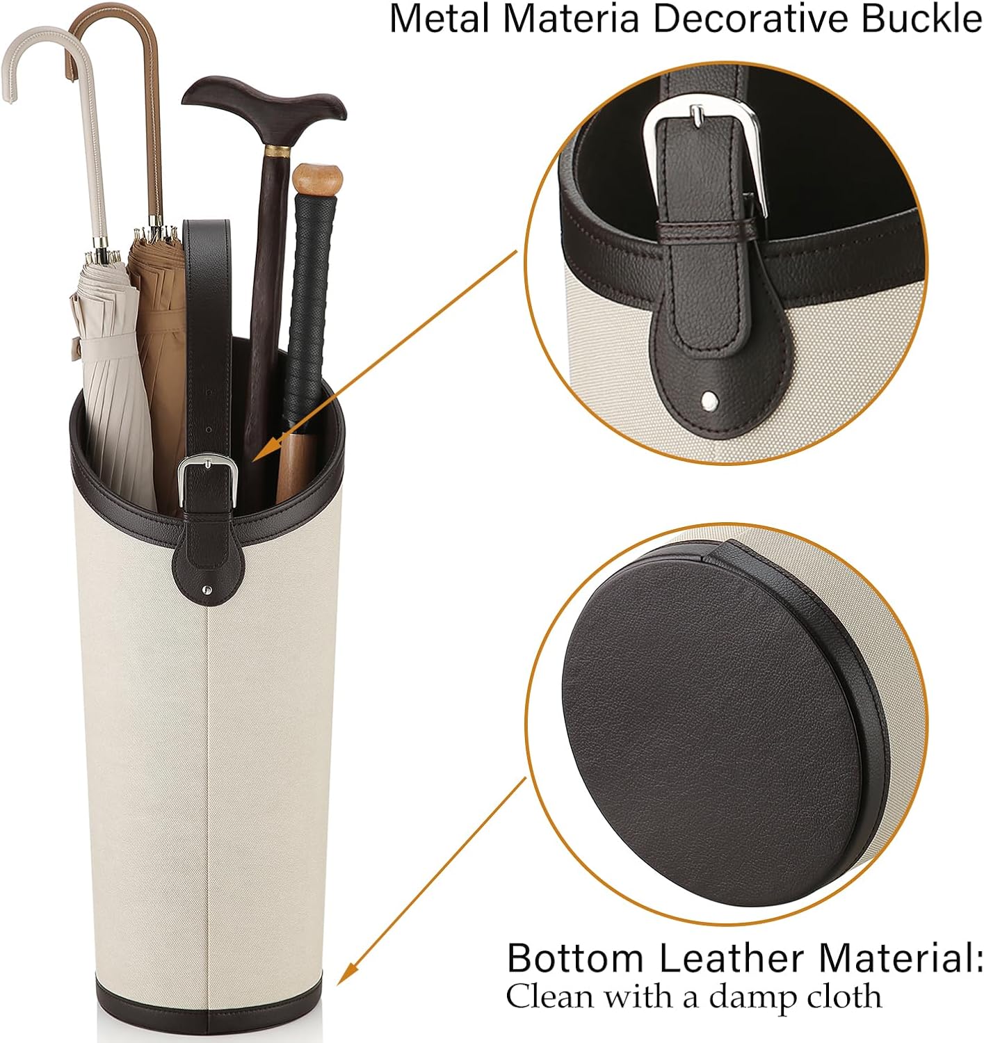 Artificial Leather Umbrella Holder Rack Hallyway Cane Stand for Entryway Large Capacity Can Storage 10 Umbrella Mid-Century Modern Stylish Umbrella Storage with Removable Drip Water Tray