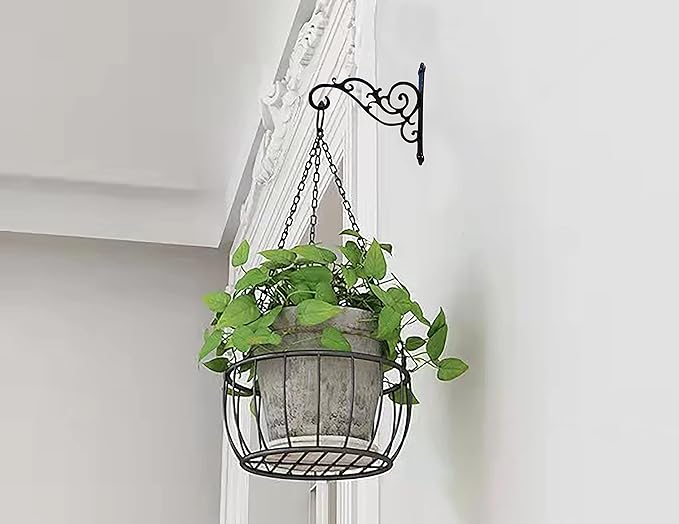 N+A Sunshine Iron Metal Hanging Planter Bracket, 2 Pack Wall Hooks for Hanging Birds Feeders, Latern, Wind Chimes, Coat, Decorative Indoor Outdoor (Black)