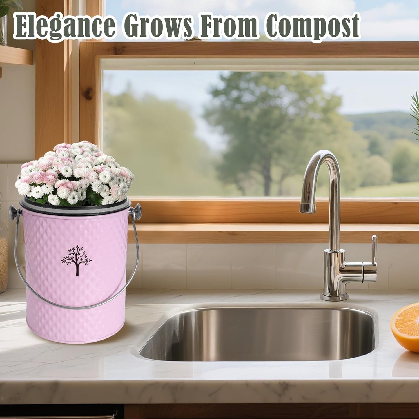 AOSION Countertop Compost Bin Kitchen,Odorless Indoor Compost Bin with Lid and Compost Bags,Compost Bucket Composter Container for Food Waste,Pink