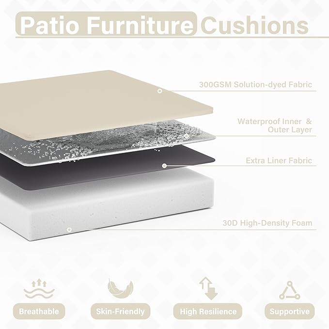 Patio Chair Cushions 17 X 16 X 3 Inch Waterproof Outdoor Seat Cushions for Patio Furniture, Outdoor Sofa Couch Pads with Ties & Handle, Set of 2, Cream