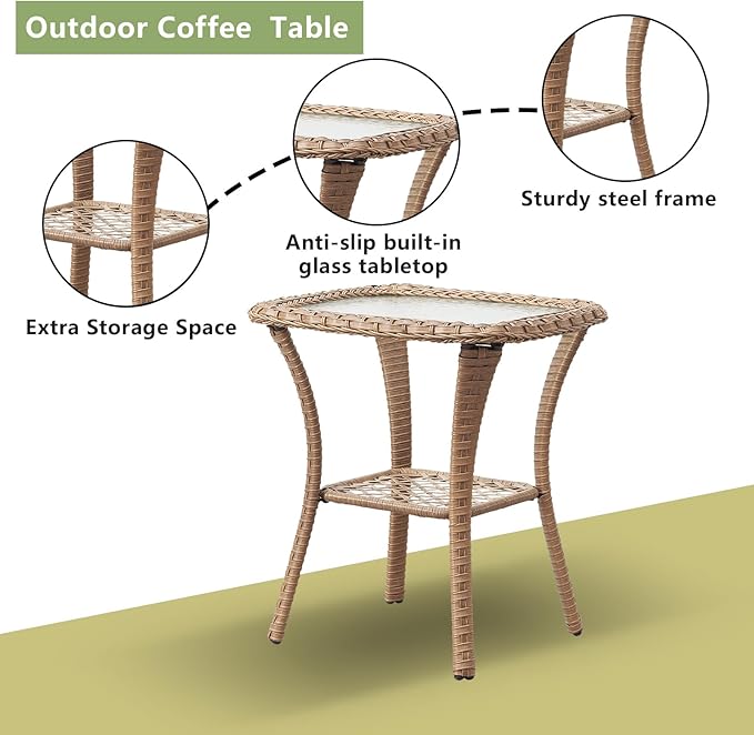 Outdoor Wicker Patio Furniture Set - 5 Pieces Rattan Patio Conversation Set with 2 Rocking Swivel Chairs,2 Ottomans and 1 Side Table for Porch Deck Backyard Garden(Yellow/Blue)