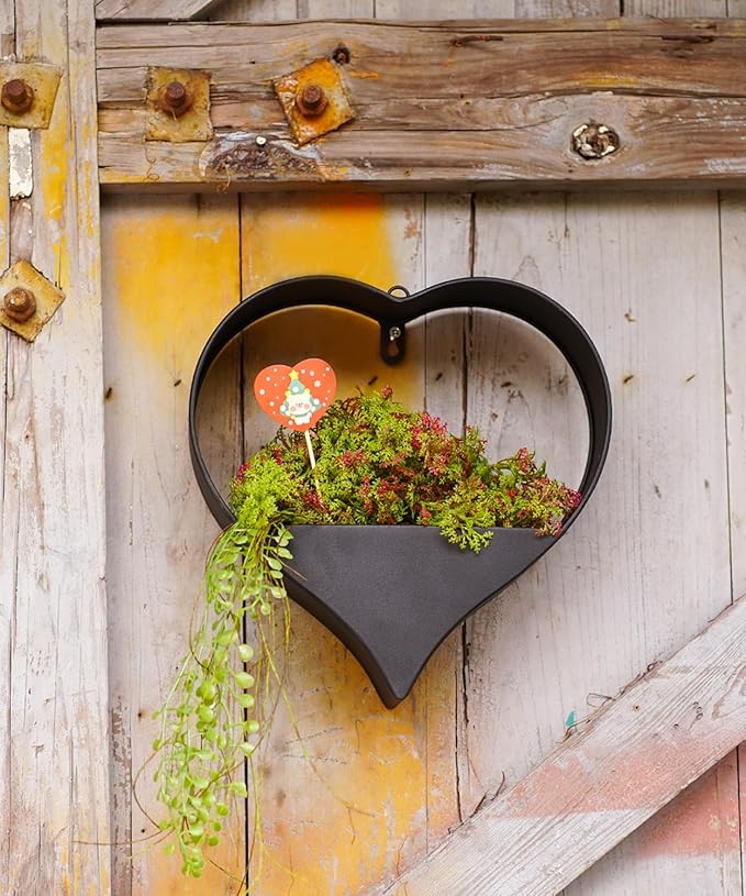 Metal Hanging Planters for Indoor & Outdoor Plants -12 Inch Heart Shaped Planters for Wall or Window,Garden or Indoor Decor for Women(Black)