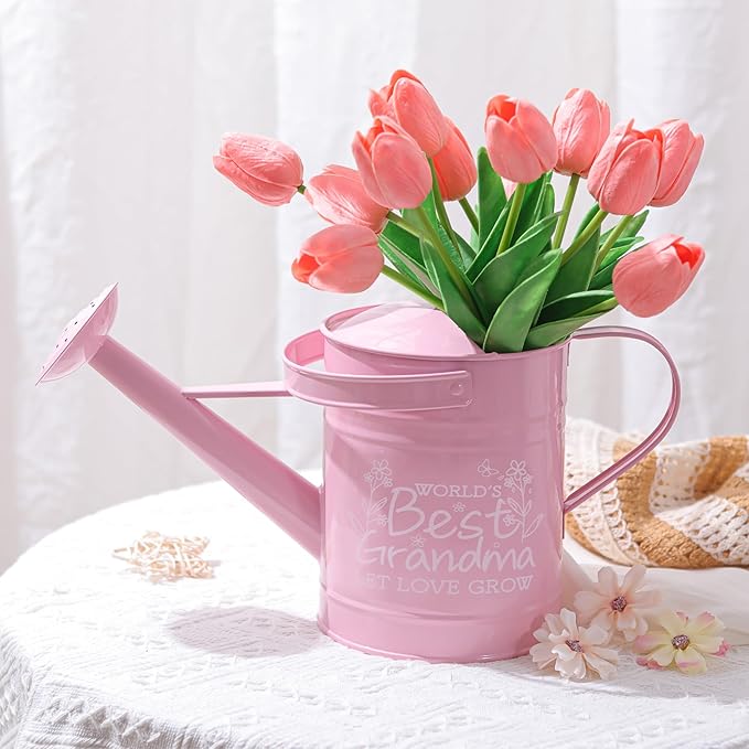 Gifts for Grandma, Gardening Gifts for Women,Grandma Gifts from Grandkids, Best Gifts for Grandma, Nana,Mimi,Gigi, Oma, Metal Watering Can for Indoor Plants,1/2 Gallon,Pink 