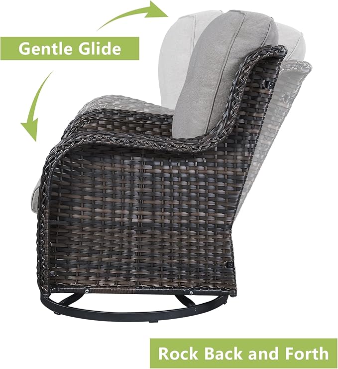 Outdoor Wicker Patio Furniture Set - 6 Piece Rattan Patio Conversation Set with 2 Rocking Swivel Chairs,2 Ottomans,1 Loveseat and 1 Side Table for Porch Deck Backyard Garden(Brown/Grey)