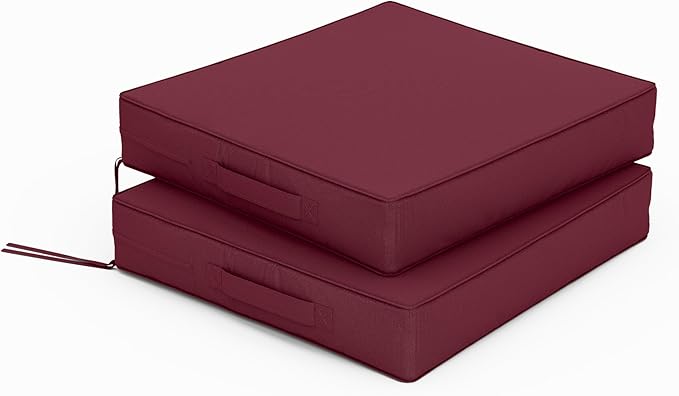Patio Chair Cushions 17 X 16 X 3 Inch Waterproof Outdoor Seat Cushions for Patio Furniture, Outdoor Sofa Couch Pads with Ties & Handle, Set of 2, Burgundy