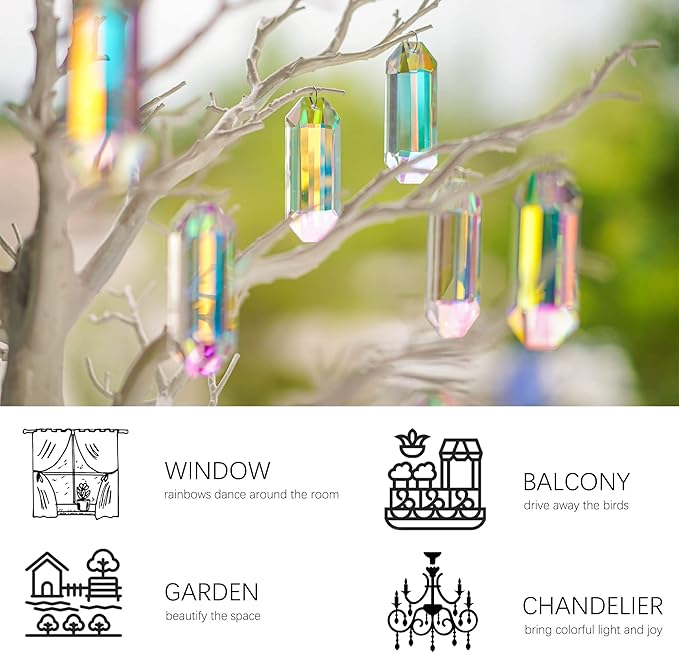 6 Pack 3'' Crystal Sun Catchers, AB Color Hanging Ornaments for Windows Sticks Prism Suncatchers for Garden Home Decor Office Living Room Windows Crystal Rainbow Maker