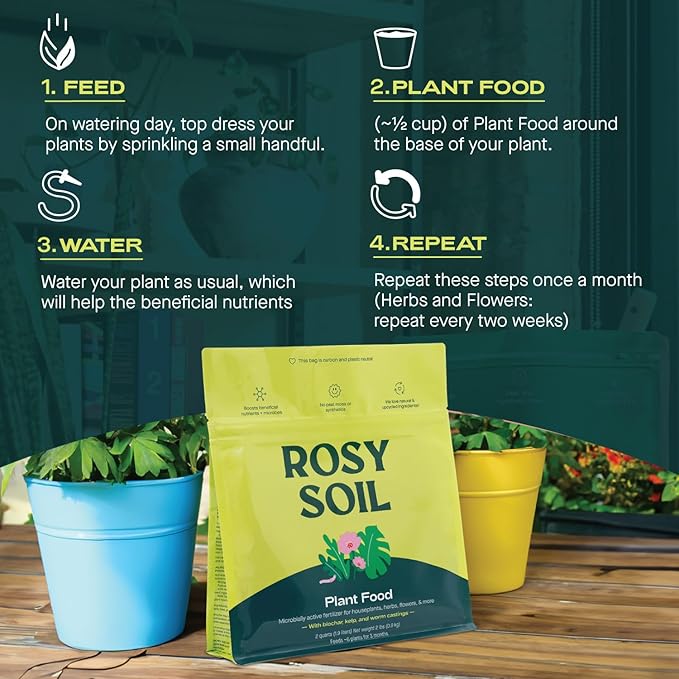 Plant Food - Microbially Active Fertilizer for Houseplants, Herbs, Flowers – Enriched with Biochar, Kelp, and Worm Castings – Organic Food for Healthy Growth – 2 Quarts