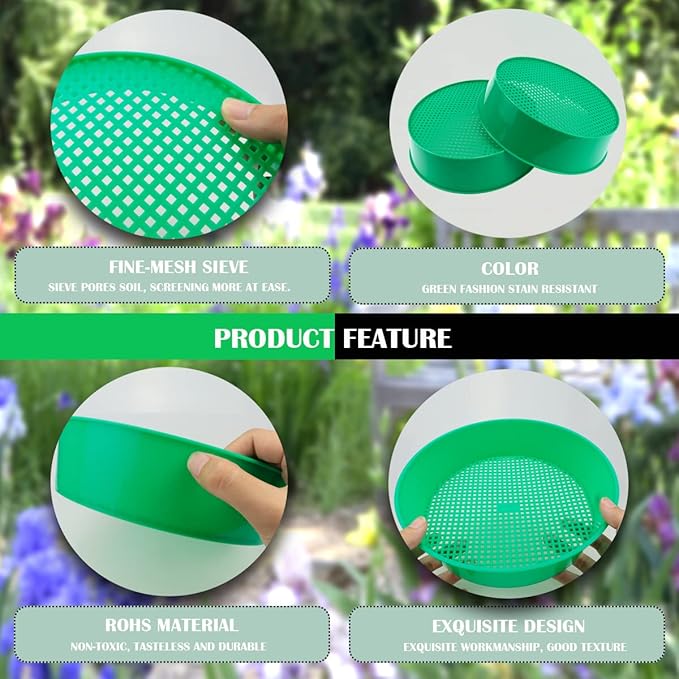 LNQ LUNIQ 4pcs Garden Soil Sifting Tray and Sand Sifter Set with Cylindrical Shovel - Ideal for Small Gravel, Soil and Sand Sifting, Seeding Work