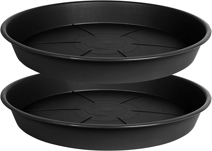 2 Pack of Plant Saucer 12 inch, Black Plastic Flower Plant Pot Saucer, Heavy Duty Plant Drip Trays Saucers for Indoor, Plant Water Tray for Planters