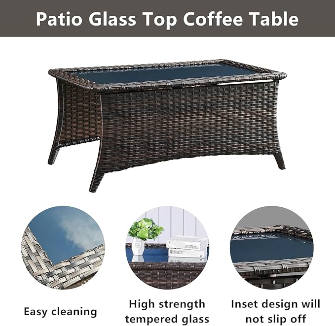 Wicker Outdoor Furniture Patio Furniture Set - 6 Piece Patio Conversation Set with Swivel Rocker Chairs, Rattan Sofa, Ottomans and Coffee Table, Beige Cushion