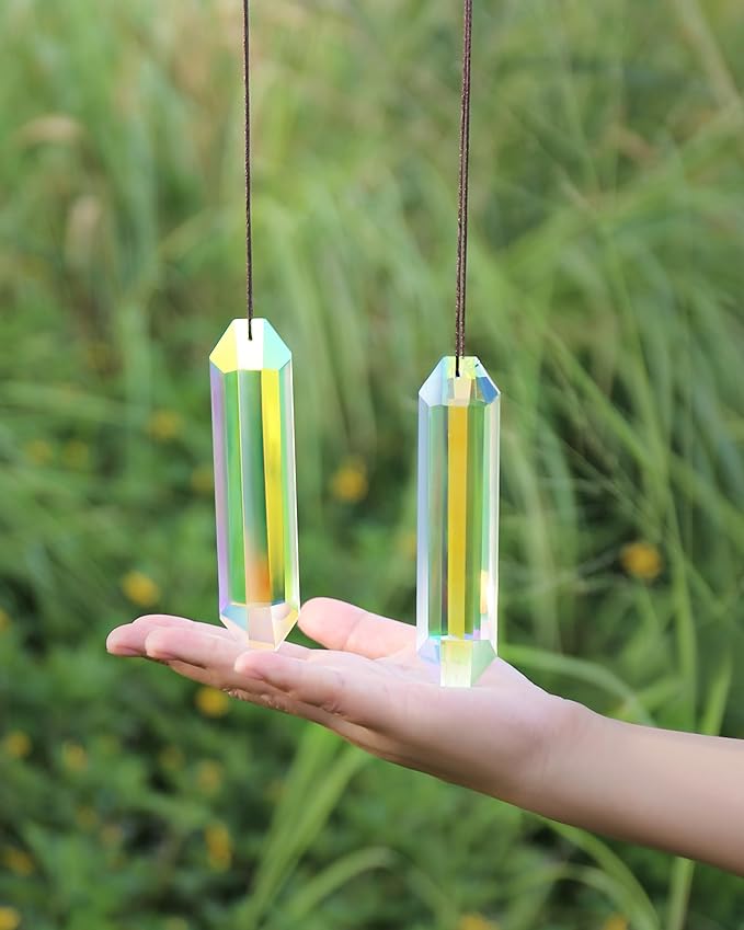 2 Pack Crystal Suncatcher, Hanging Sun Catcher Prism with String Suncatchers for Windows, Room, Outdoor, Car Mirror Garden Decor