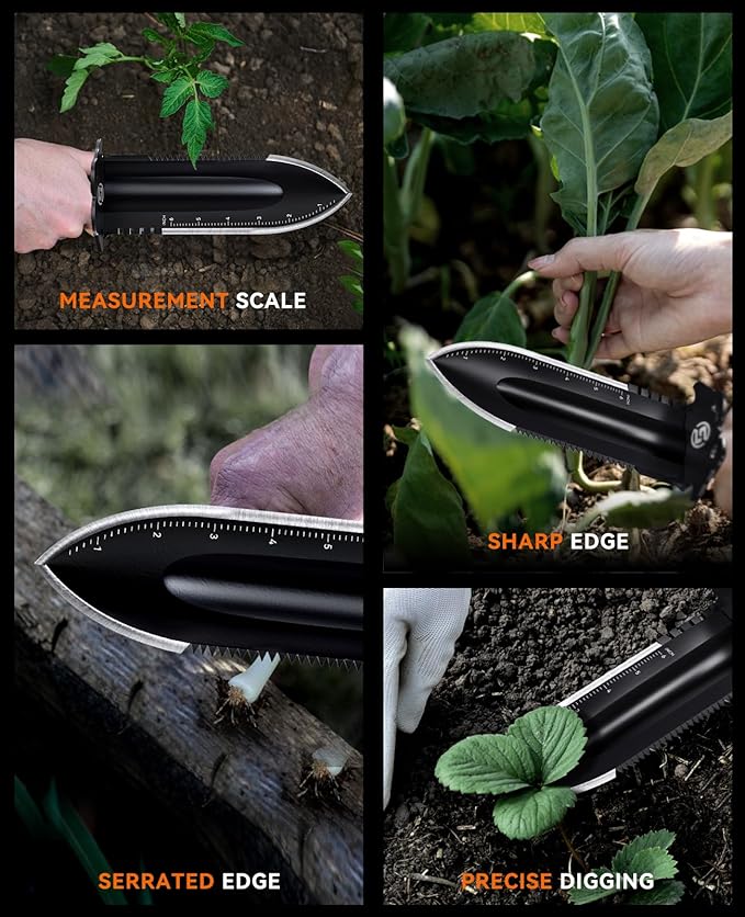 SUNPOW Metal Detector Shovel - Heavy Duty Double Serrated Edge Digger Trowel - Garden Digging Tools with Carrying Sheath - Metal Detector Accessories