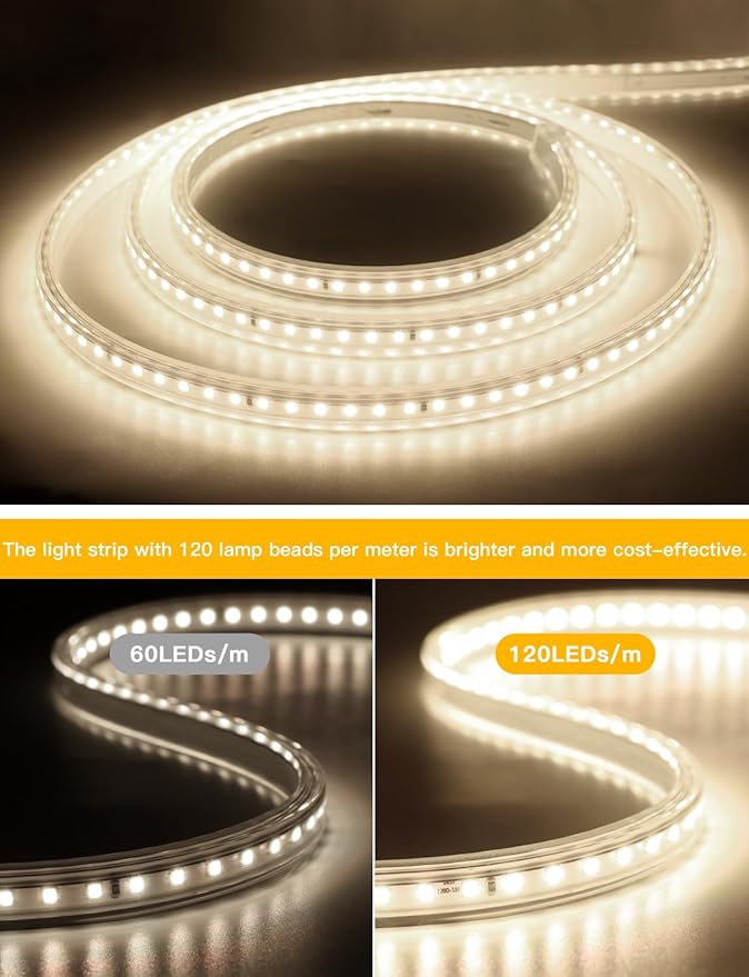 AIMENGTE Outdoor LED Strip Lights Plug in, Indoor Led Strip Lighting Waterproof, AC 110V, 240LEDs, 4000k Rope Lights for Garden, Patio, Living Room Cabinet Kitchen Mirror Lights (6.6ft, Daylight)