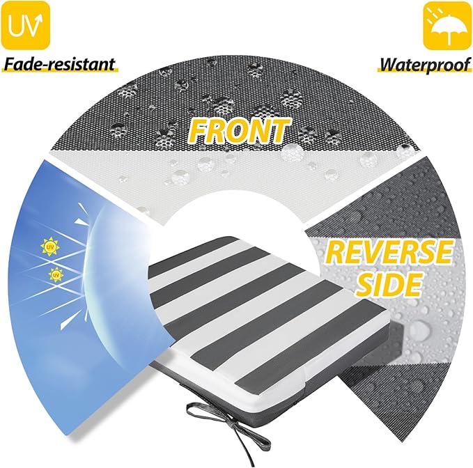 AAAAAcessories Outdoor Seat Cushions for Chairs, Waterproof, Fade-Resistant Patio Furniture Replacement Cushions, 20" x 18" x 3", Set of 2, Gray Cabana Stripe