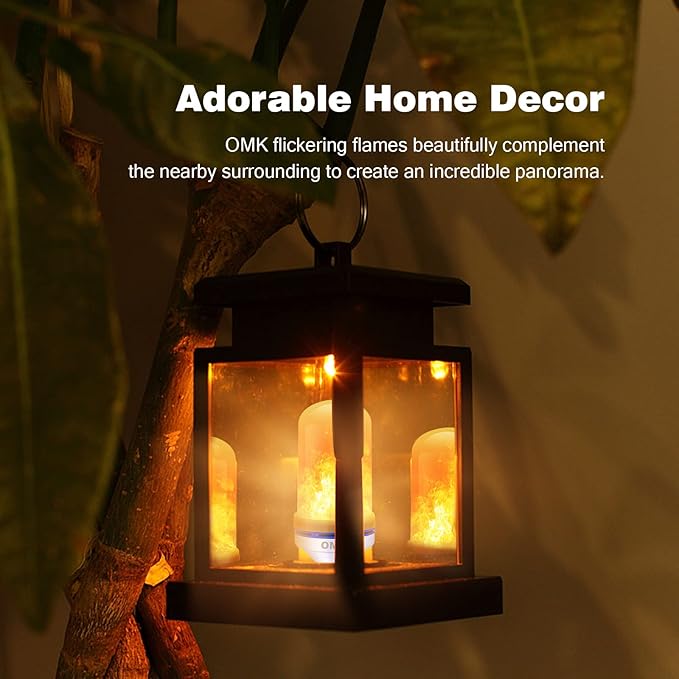 OMK 4 Pack Flickering Light Bulbs Christmas Decorations Sunlight LED Flame Effect Light Bulbs 4 Modes Fire Flickering Light Bulbs for Party Indoor Outdoor Decor Holiday Gifts