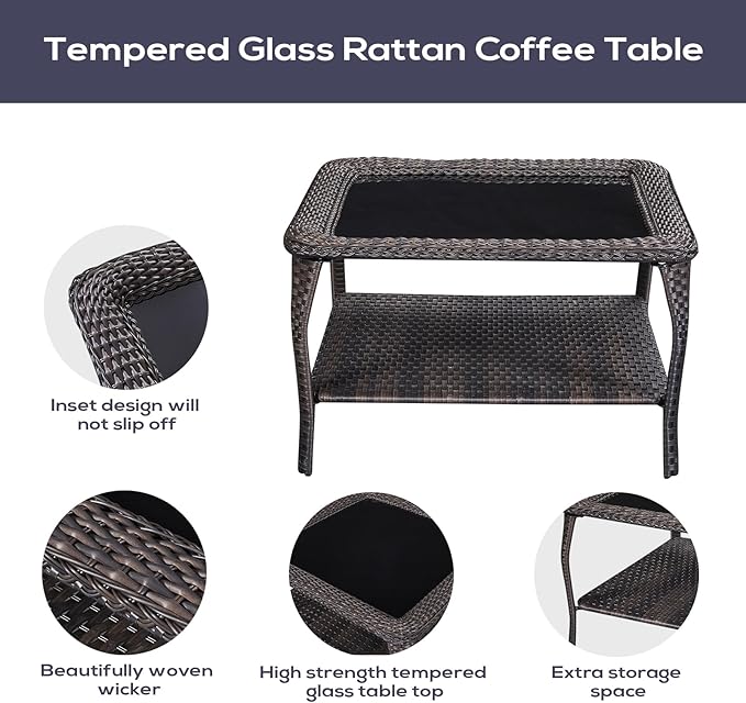 Outdoor Furniture Sectional Sofa L Shaped Couch - Patio Wicker Set with 2 Swivel Glider Chairs, 5 Piece Rattan Patio Conversation Sets with Blue Cushion for Deck Backyard Sunroom