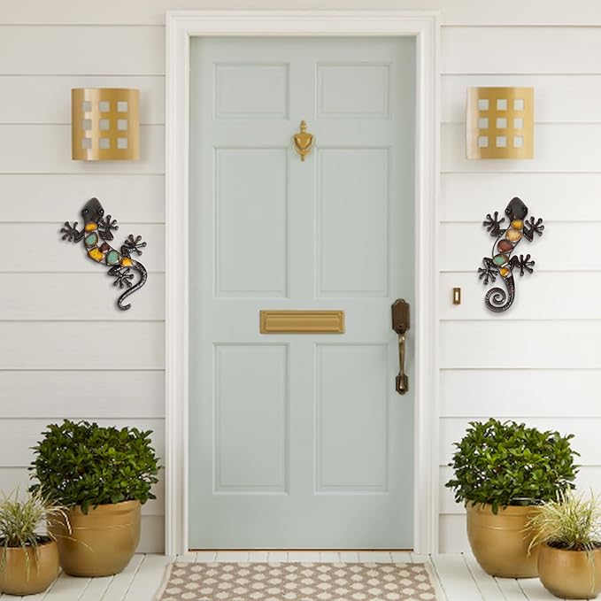 LIFFY Metal Gecko Wall Decor Large 2 Pack, Outdoor Lizard Wall Art, Metal Lizards Wall Decor, Gecko Metal Wall Art for Home Garden Yard Fence(15inch)