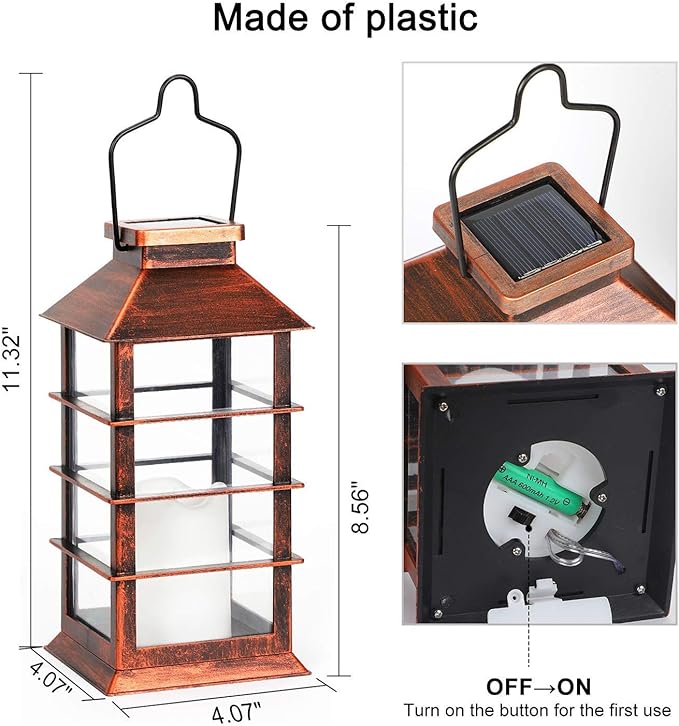 2 Pack Christmas Solar Lantern,Outdoor Garden Hanging Lantern-Waterproof LED Solar Lanterns Plastic Flickering Flameless Candle Mission Lights for Christmas Table, Outdoor, Party Decorative (Bronze)