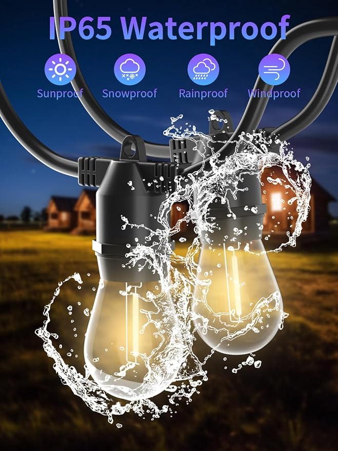 2 Pack 27Ft Led Outdoor String Lights,UL Listed Commercial Light String, S14 Edison Shatterproof Bulbs,for Patio Backyard Cafe Porch Garden Bistro Party Wedding Decoration