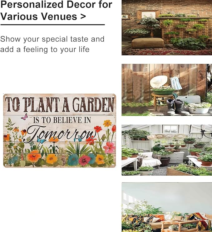Bestylez Gardening Gifts Vintage Gardening Tin Sign To Plant A Garden is To Believe Tomorrow Sign for Home Garden Greenhouse Living Room Bedroom Outdoor Decor 8X12 Inch (3366)