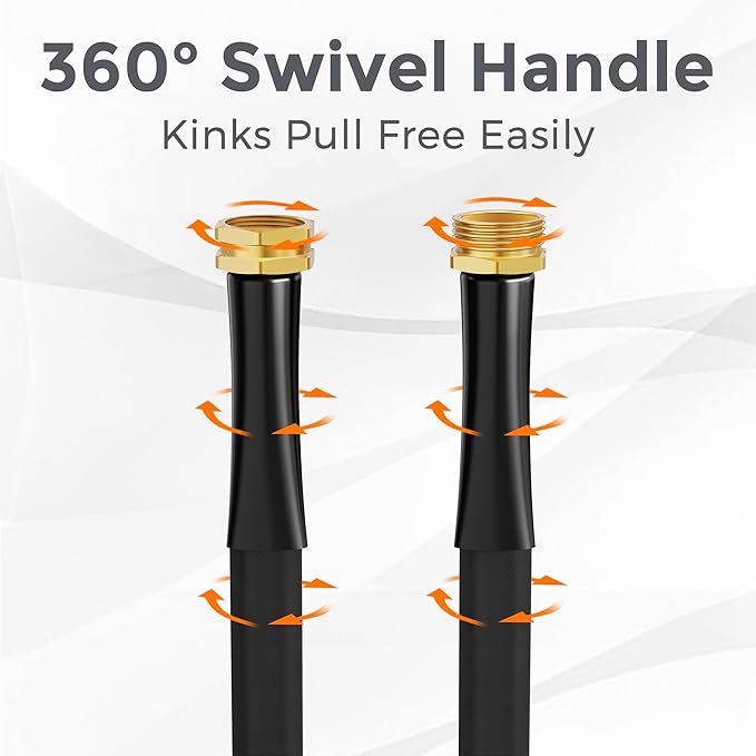 Giraffe Tools Garden Hose 25FT Lightweight Lay Flat Water Hose Kink Free Flexible Hose with 9 Spray Function Nozzle(Black)