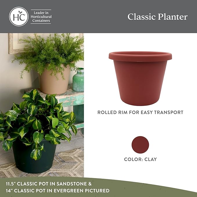 The HC Companies 7 inch Round Classic Planter - Plastic Plant Pot for Indoor Outdoor Plants Flowers Herbs, Clay