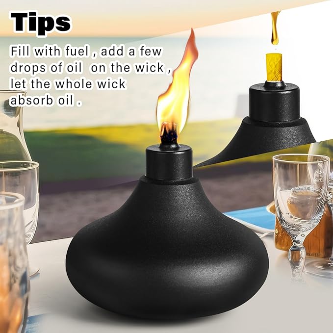 2 Pack Metal Table Top Torches, 24.5oz Citronella Torches for Outside, Refillable Flame Light Torch, Decorative Tabletop Lantern for Yard, Patio, Deck, Garden, Party, Landscape