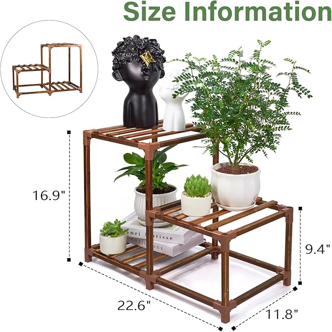 XXXFLOWER Plant Stand Indoor Outdoor 3 Tiers Wood Plant Shelf for Multiple Plants ,Large Plant Rack for Window Garden Balcony Patio Porch Living Room