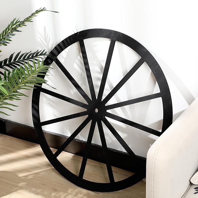 Wood Wagon Wheel Decorative Old Western Style Wagon Wheel Decor Vintage Rustic Wall Hanging Wood Cartwheel Decor for Garden Bar Patio Garage Farmhouse(30 Inch,Black)