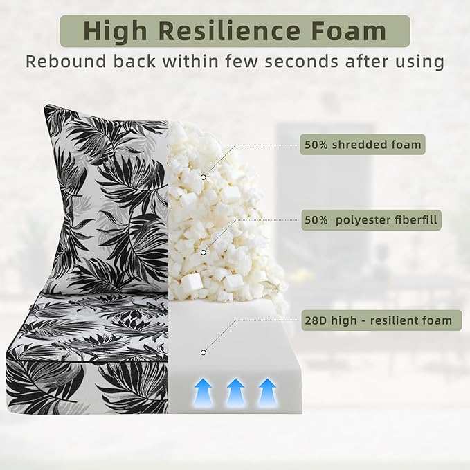 Favoyard Outdoor Seat Cushion 19 x 19 x 3 in Waterproof Pattern Fade Resistant Cover Removable Patio Furniture Cushions Deep Seat & Back Cushion Set with Adjustable Straps for Patio Chair Sofa Couch
