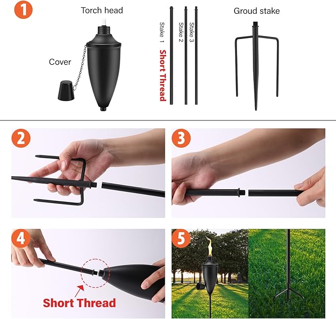 4 Pack Garden Torches for Outside, 22 oz Metal Citronella Torch with 3-Prong Grounded Stake, Perfect for Patio, Lawn, and Backyard Décor