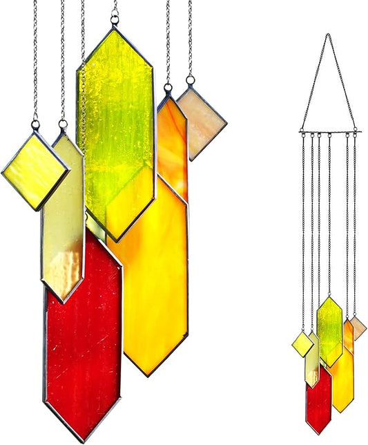 Sensory4U Stained Glass Suncatcher β Element Earth Tones Window Hanging Wall Art β Modern Design Home or Garden DΓ©cor β Unique Glass Suncatcher for Window, Porch, or Patio