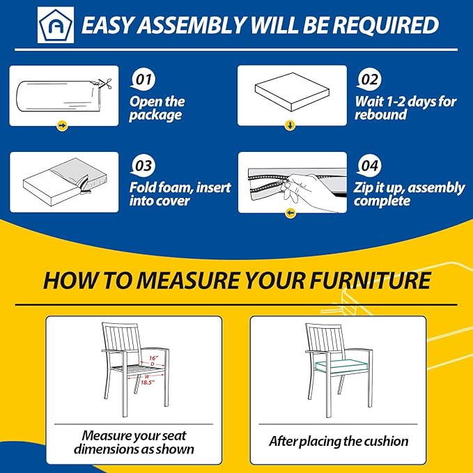 AAAAAcessories Outdoor Seat Cushions for Chairs, Waterproof, Fade-Resistant Patio Furniture Replacement Cushions, 18.5" x 16" x 3", Set of 2, Khaki Beige
