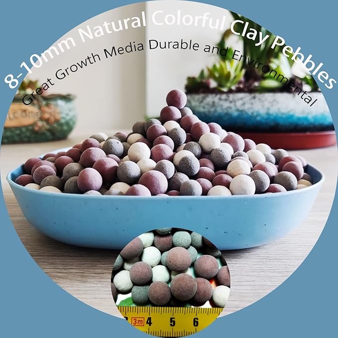 Natural Organic Colorful Leca Balls 5LBS for Plants, 8mm-10mm Ceramsite Clay Pebbles Indoor Potting Garden Soil for Orchid, Succulents, Hydroponics, Decoration, Drainage (5LBS, Primary Color, 1)