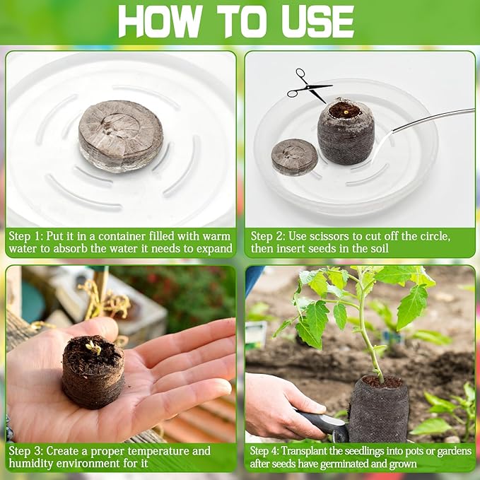 ZeeDix 100 Pcs 30mm Peat Pellets Seed Starter Soil Pods Plugs for Vegetable Seedling, Compressed Peat Nutrient Pods for Planting Easy Transplant with 100 Plant Labels & 2 Garden Tools