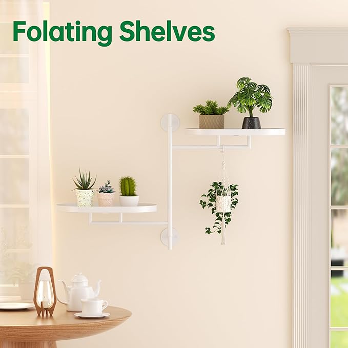 Rotating Window Plant Shelves for Multiple Plants Indoors,2-tier Metal Corner White Plant Stand Holder Floating Plant Shelf for Wall,Windows Sill Gifts for Plant Lovers to Enhance Home Decor