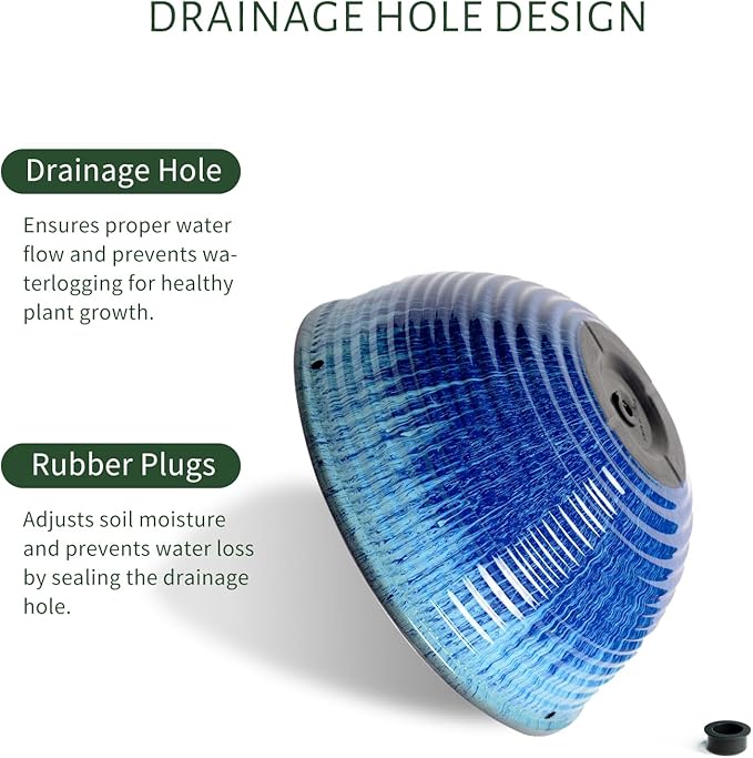 2 Pack Hanging Planters for Indoor Outdoor Plants, 10 Inch Hanging Planter with Drainage Hole & Plug Glazed Hanging Baskets Flower Pots for Garden Home (Blue Flow Glaze)