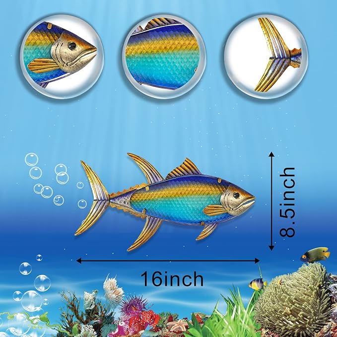 LIFFY Metal Fish Wall Decor Fish Metal Wall Art Hanging Metal Outdoor Wall Art for Outdoor Ocean Beach Sea Pool Decor
