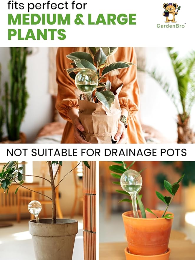 8 pc Plant Watering Globes Large Plastic - Automatic Plant Waterer Set Include Accessories for Indoor and Outdoor Pots - Self Watering Planter Insert System With Plastic Bulbs (8 PCS, Large)
