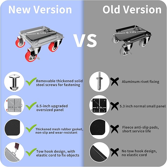 MYUEA【Upgrade Large】 Furniture Dolly,Furniture Movers with 5 Wheels,Carbon Steel Panel Heavy Duty Dolly,Furniture Lifter with 5 360° Rotatable Rubber Universal Wheels,Maximum Load 3474 LBS(Silver)