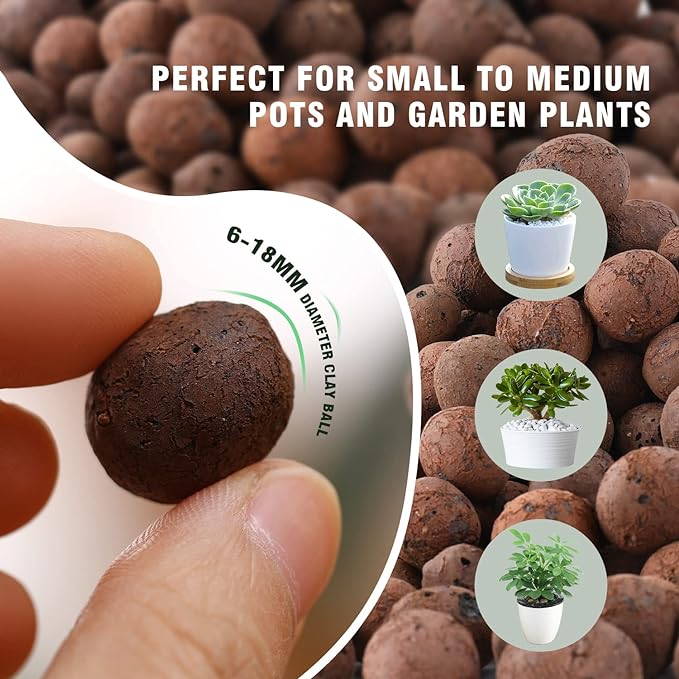Natural Leca Clay Pebbles, 15LBS 8mm-18mm Expanded Organic Balls Plants Grow Media Gardening Soil for Hydroponics, Drainage, Decoration, Aquaponics