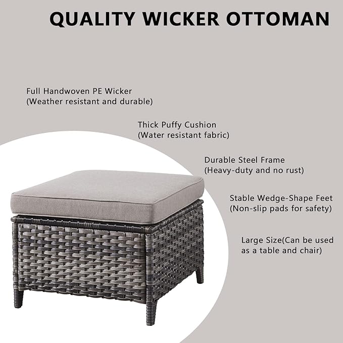 Outdoor Wicker Patio Furniture Set - 6 Piece Rattan Patio Conversation Set with 2 Rocking Swivel Chairs,2 Ottomans,1 Sofa and 1 Side Table for Porch Deck Backyard Garden(Mixed Grey/Grey)